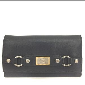 Authentic DOLCE&GABBANA Logo Plate Leather Bifold Long Wallet.